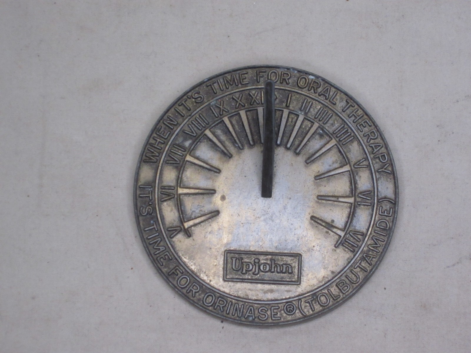 vintage Upjohn ORAL THERAPY TOLBUTAMIDE small metal sundial drug advertising