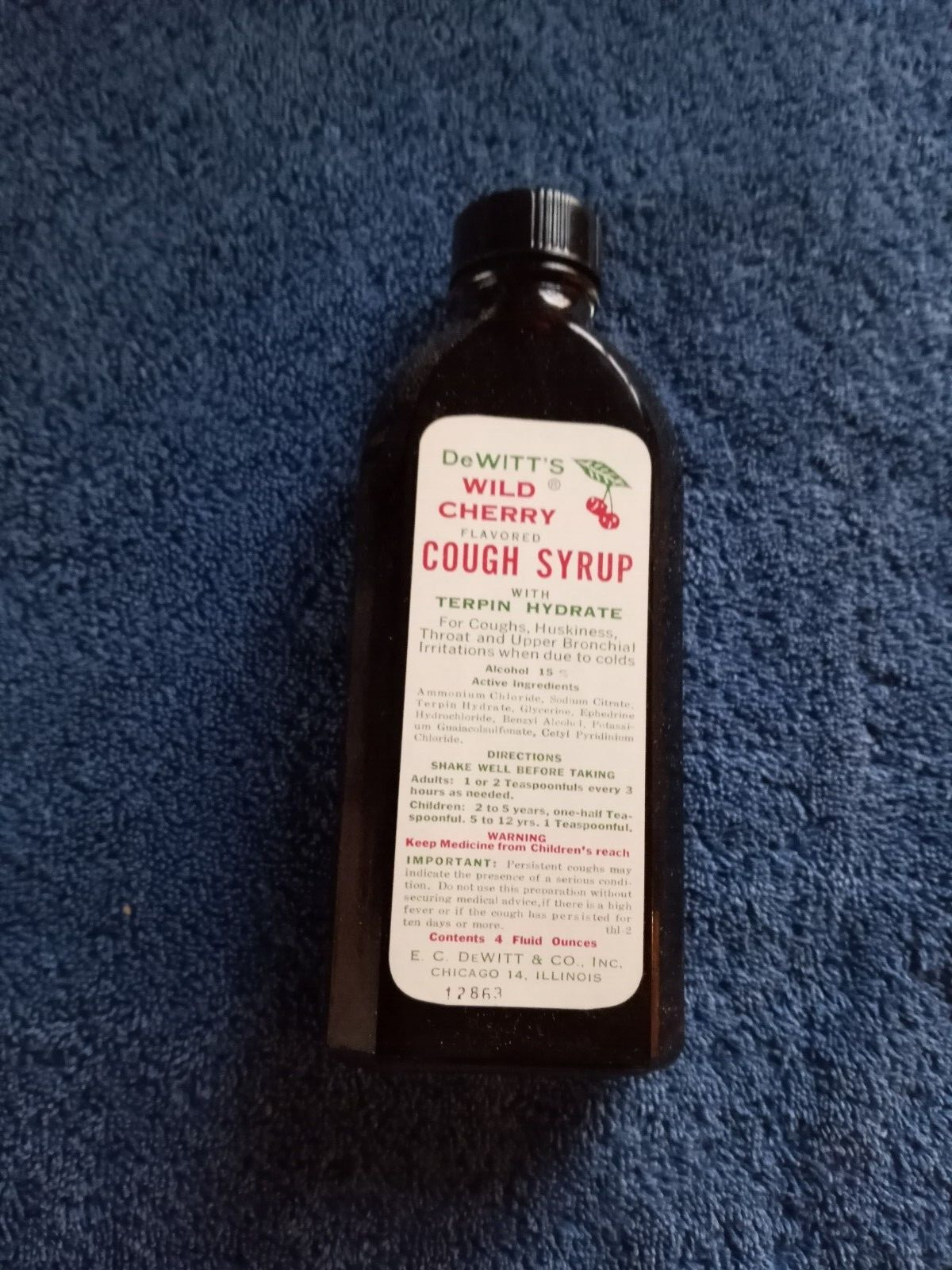 Vtg DeWitt’s Wild Cherry Flavored Box Paperwk Medicine Pharmacy Cough Syrup NOS