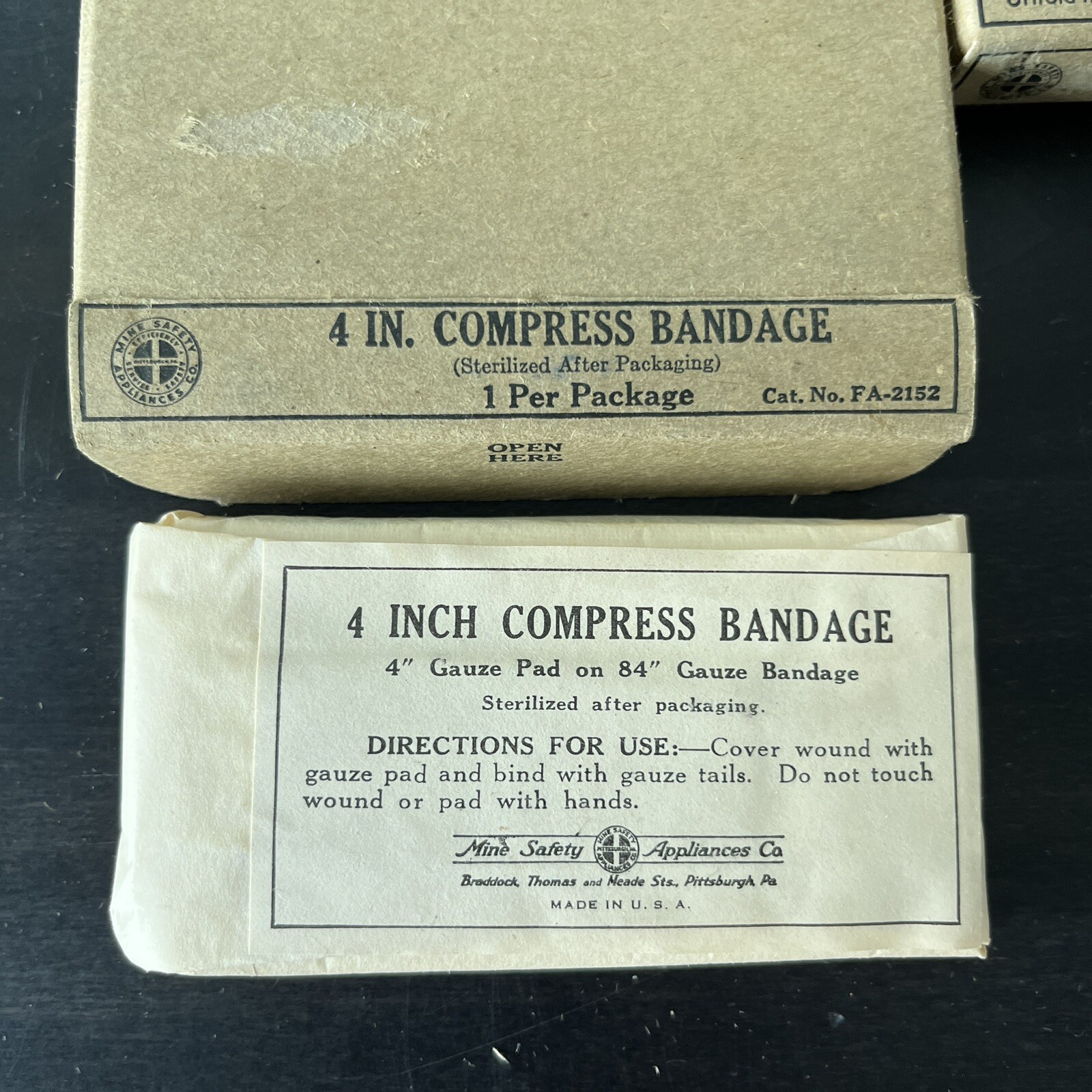 Lot of 4 Mine Safety Bullard Medical Bandages Compresses Ammonia Inhalants Vtg