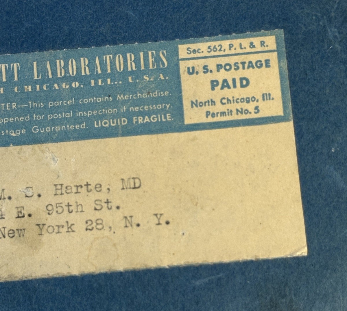 Vintage Pharmaceutical Cardboard Box W/Metal Corners Empty Abbott Labs Medicine