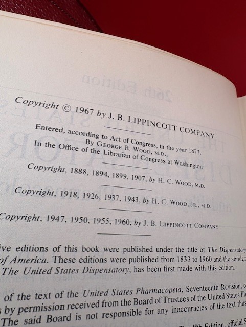 The United States Dispensatory and Physicians’ Pharmacology, 26th Edition, 1967