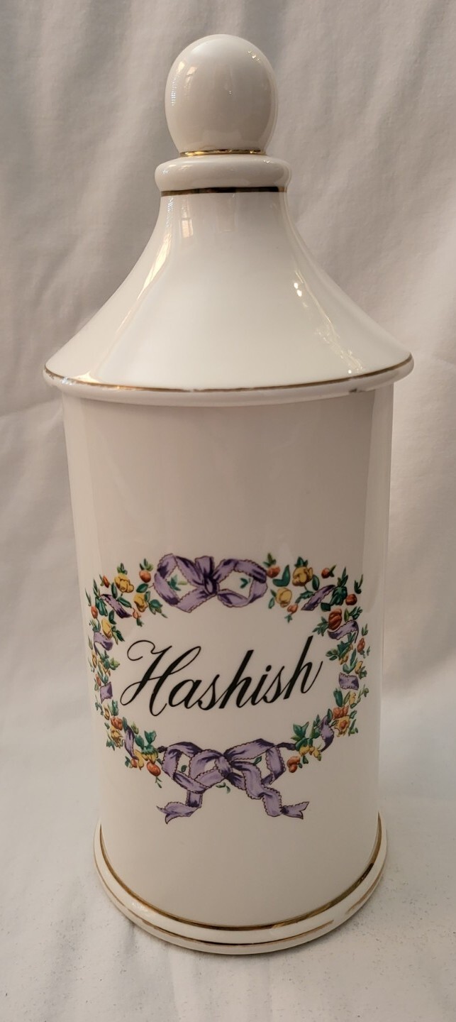 VTG Apothecary HASHISH Ceramic Canister/Jar & Lid Sigma Tastesetter By Towle HTF