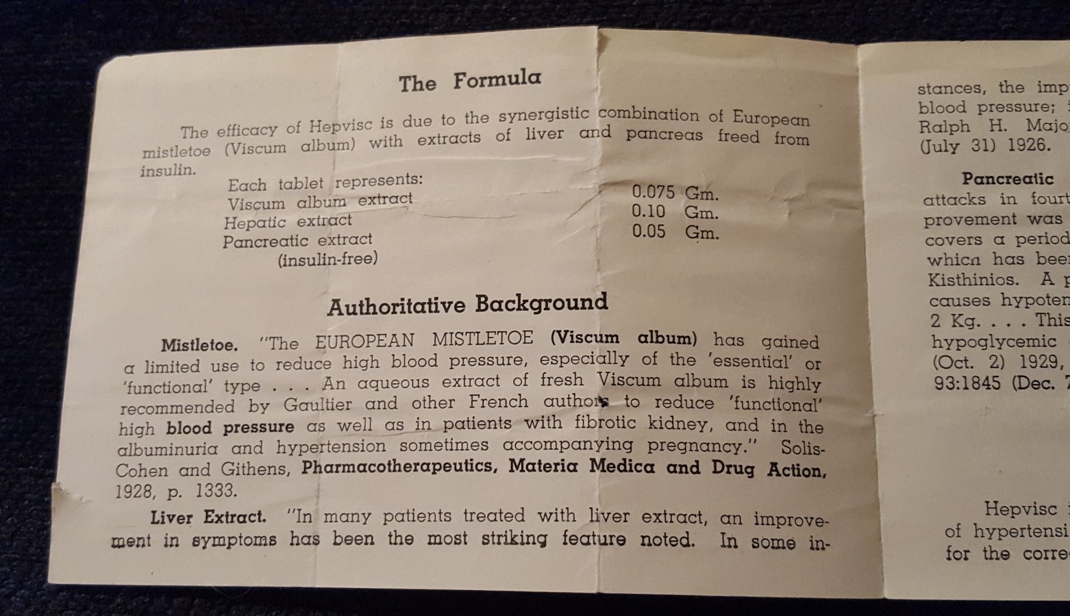Vintage Medical Advertisement Paper Brochure Hepvisc Drug for High BP Medicine