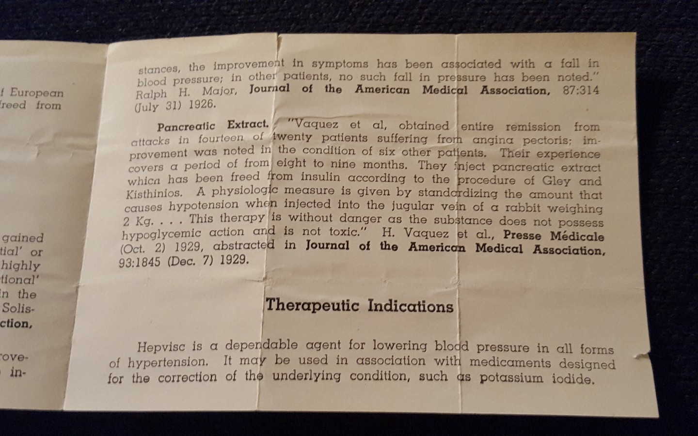 Vintage Medical Advertisement Paper Brochure Hepvisc Drug for High BP Medicine