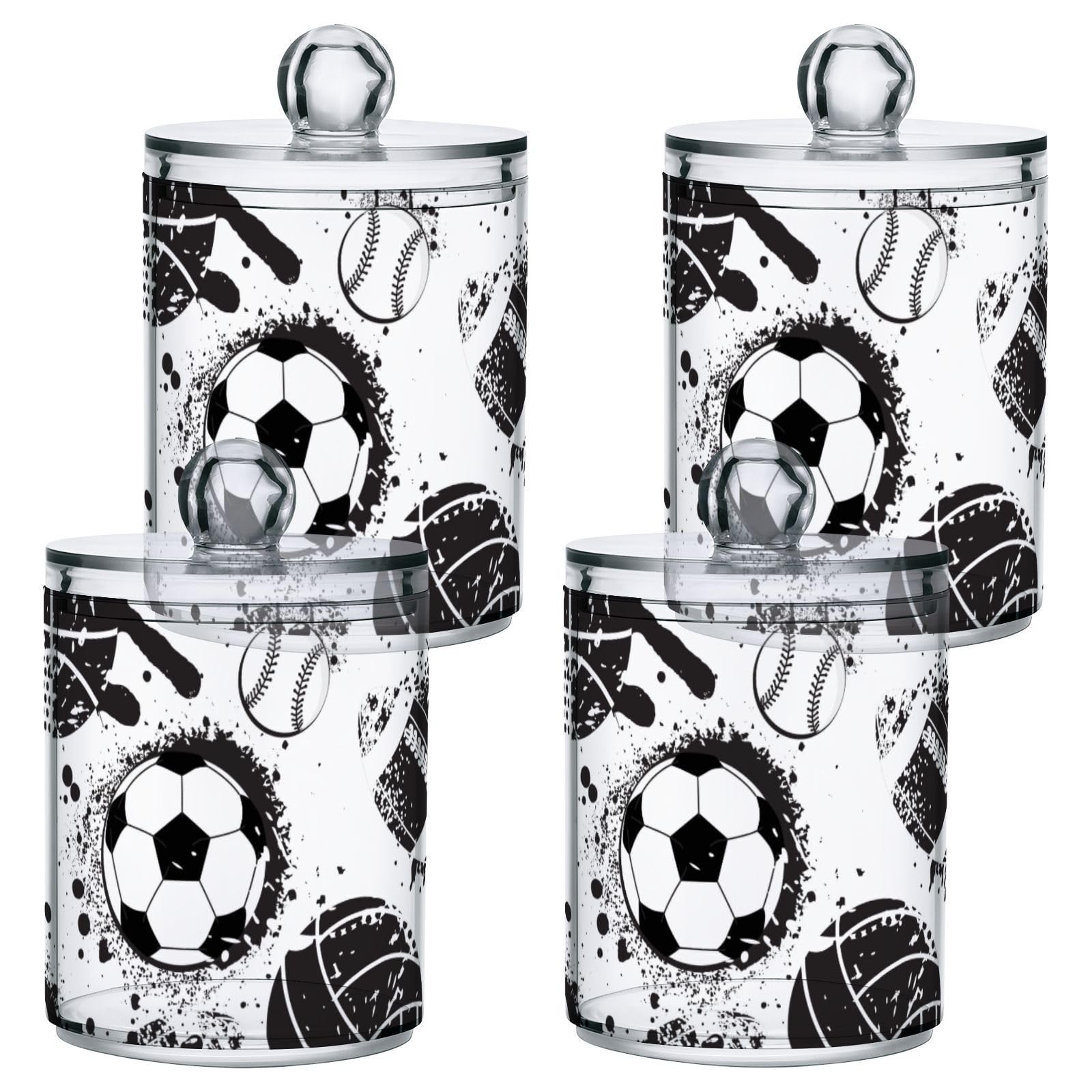 Football Soccer Themed Qtip Holder 2 Pack – 10 Oz Clear Plastic Apothecary Ja…