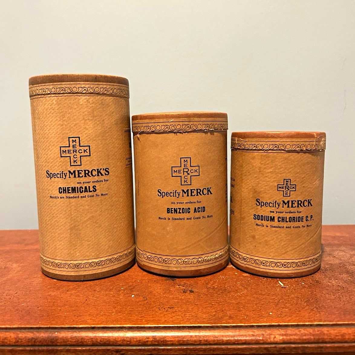 Merck Vintage Chemical Canisters Lot of 3 Benzoic Acid & Sodium Chloride