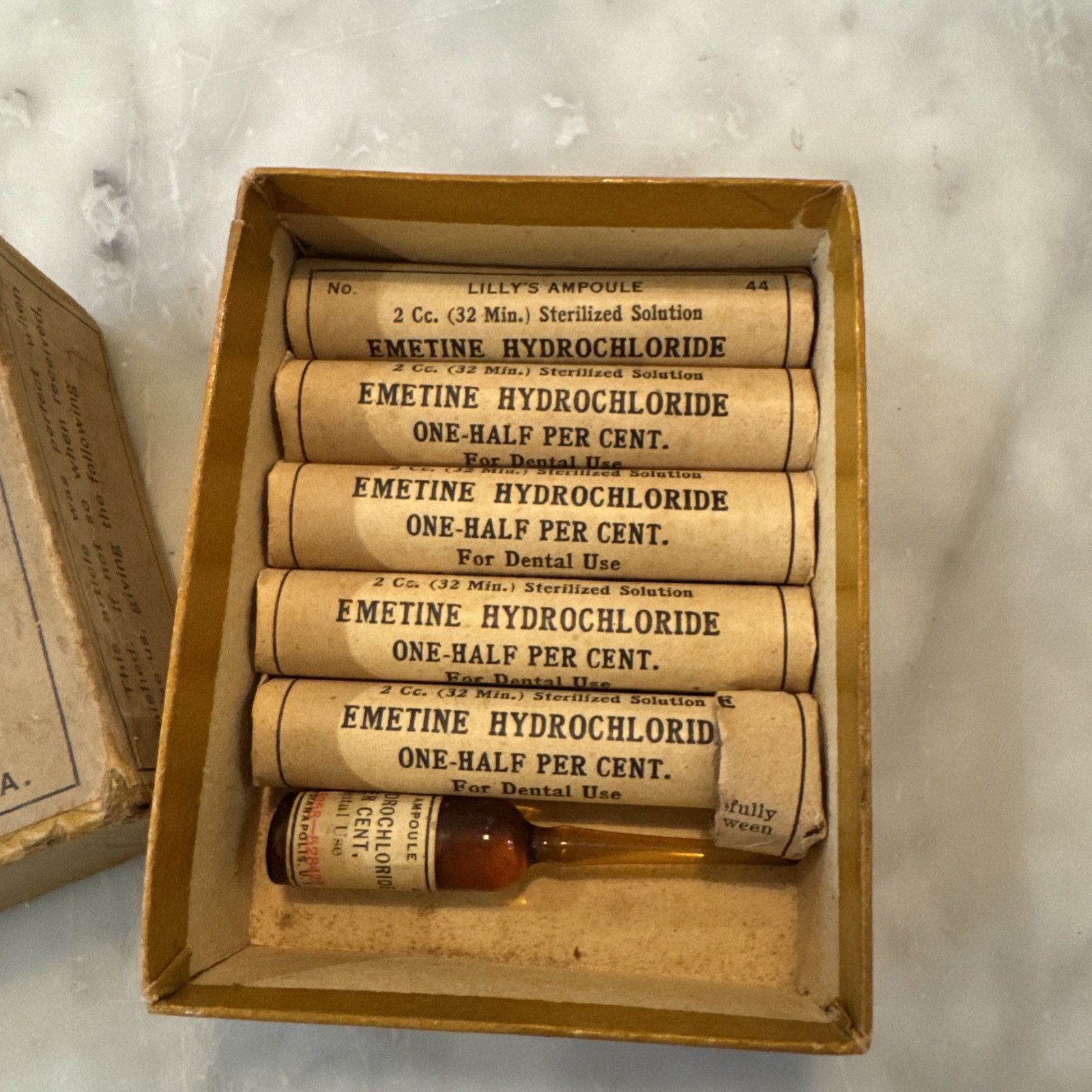 Antique Eli Lilly & Co USA Emetine Hydrochloride for Dental Use-Rare-Not For Use
