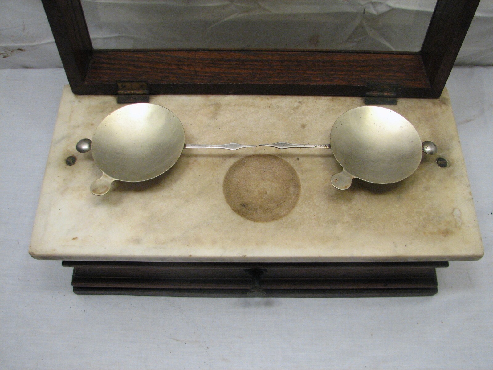 Antique Marble & Wood Apothecary Pharmacist Balance Scale Mod Lab Country Store