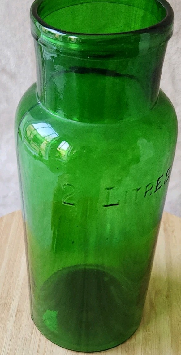 Vintage Large Glass Pharmacy Jar Or Pot Bullet 2 L Green Color