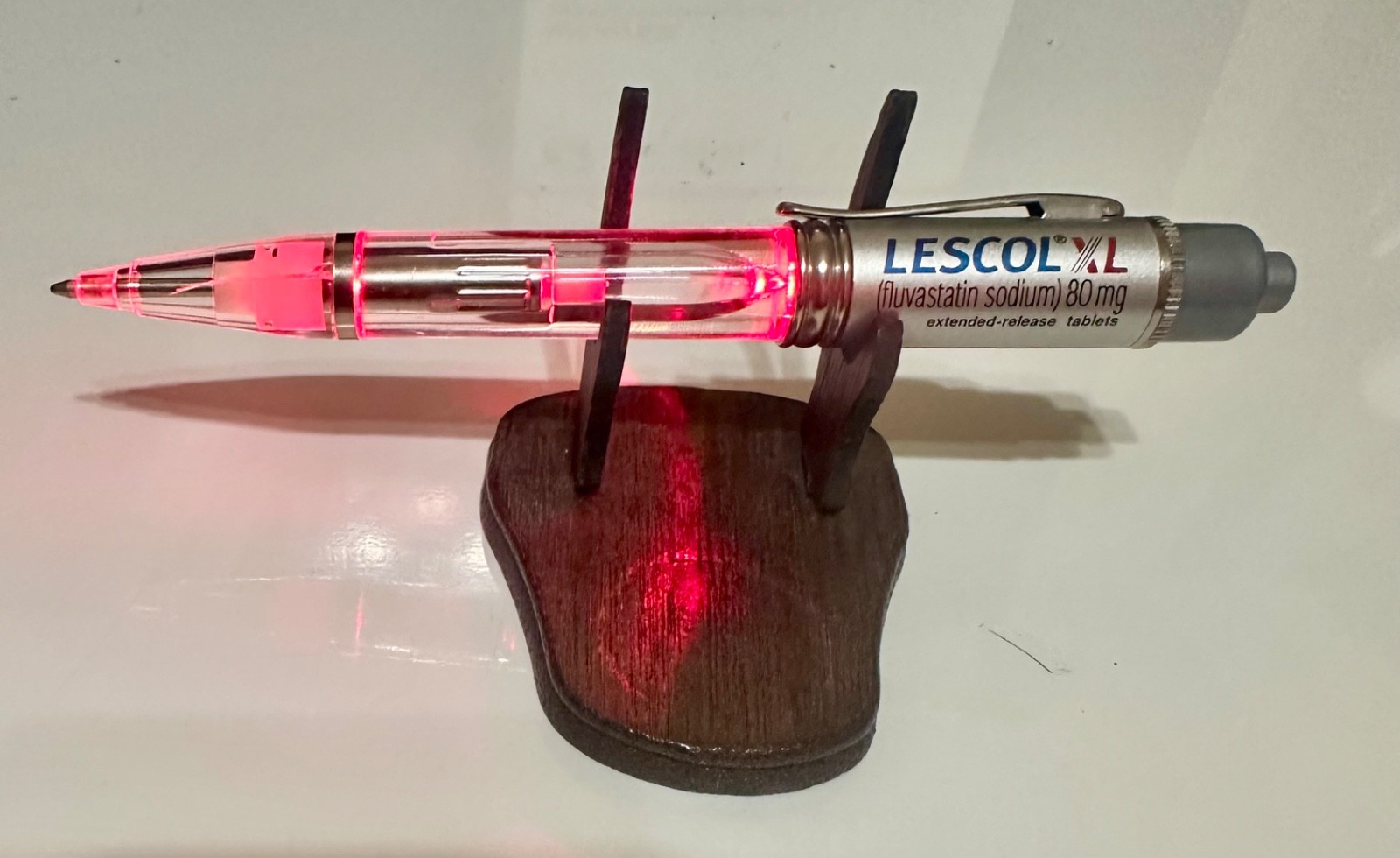 Vintage Lescol XL 80mg LIGHT-UP Drug Rep Pen, RED LED WORKS, Rare Pharma Swag