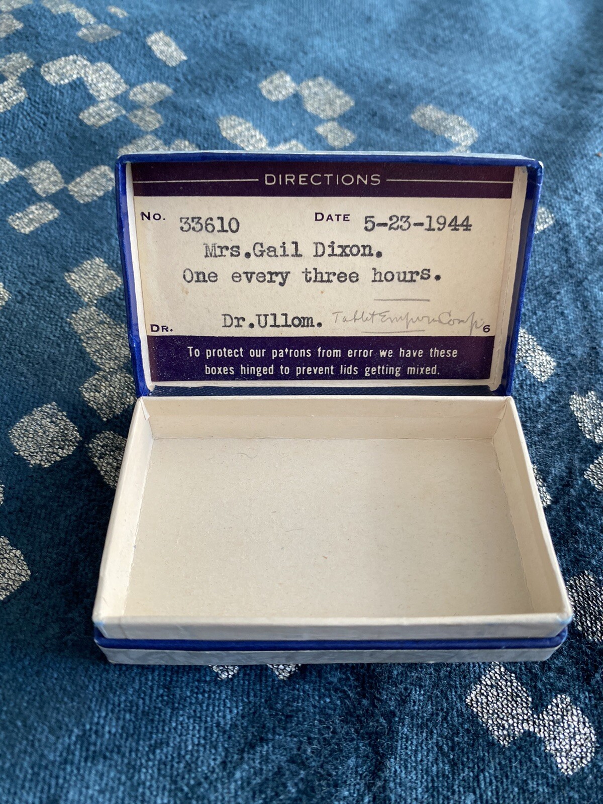 3 Vintage 1941, 42, 43 Cardboard Pharmacist pill box – Philadelphia￼. WW 2
