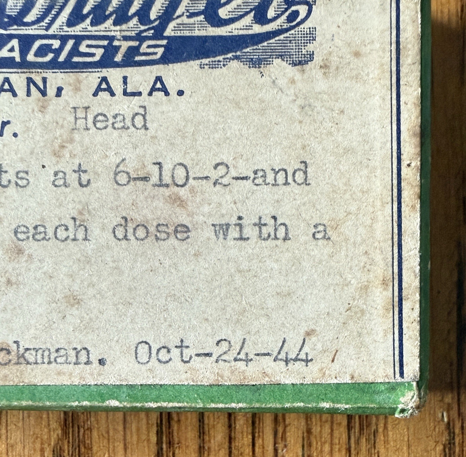 Vintage Cullman Alabama Pill Box Medical Pharmacy People’s Drug Co. 1944 WW2