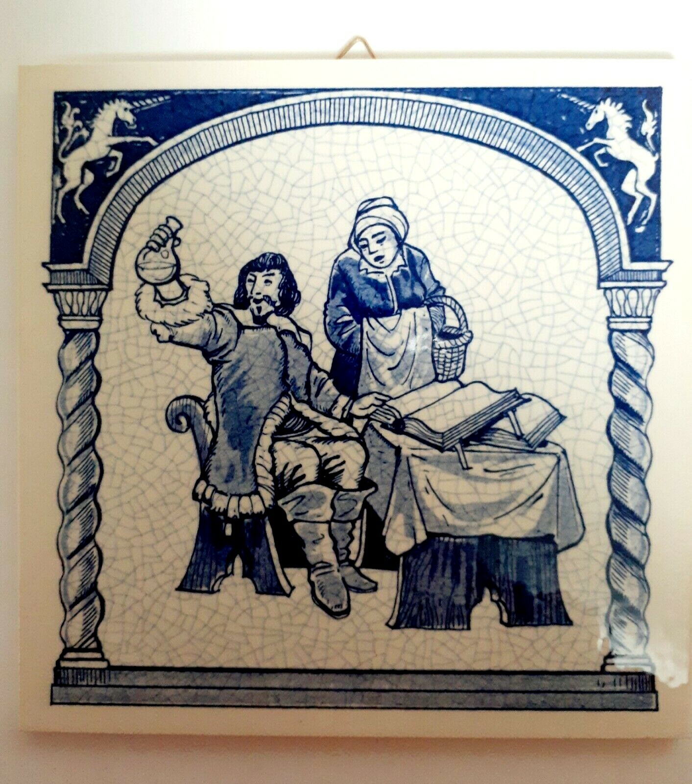 VINTAGE BLUE DELFT HOLLAND HANDMADE PILL TILE BURROUGHS WELLCOME CO. 1987