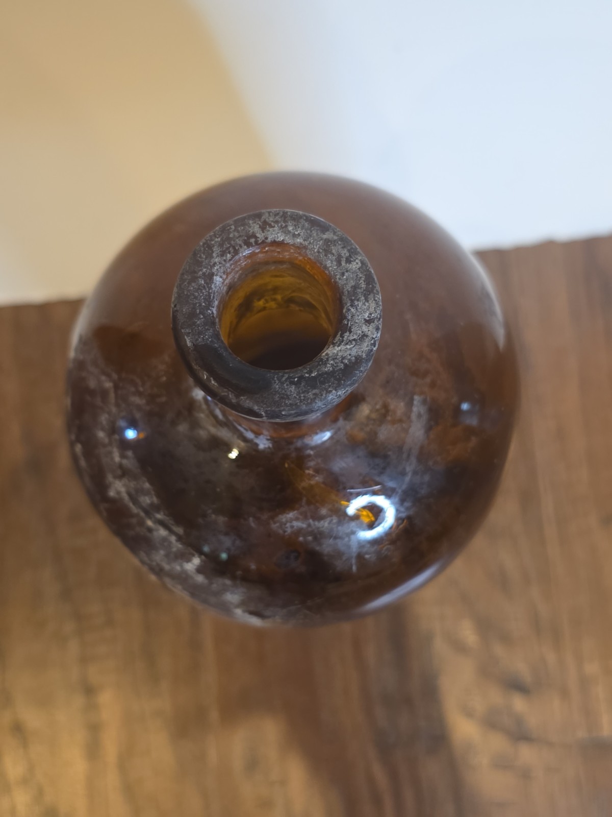 VINTAGE HANDMADE Large Apothecary Glass Bottle Amber Brown 12″