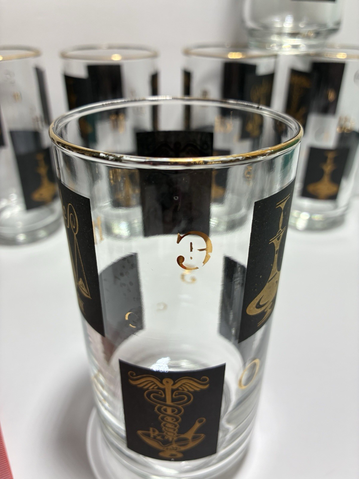 MCM Medical Pharmacy Libbey Glasses Black & 22 KT Gold 7 Tall 7 Medium 4 Short