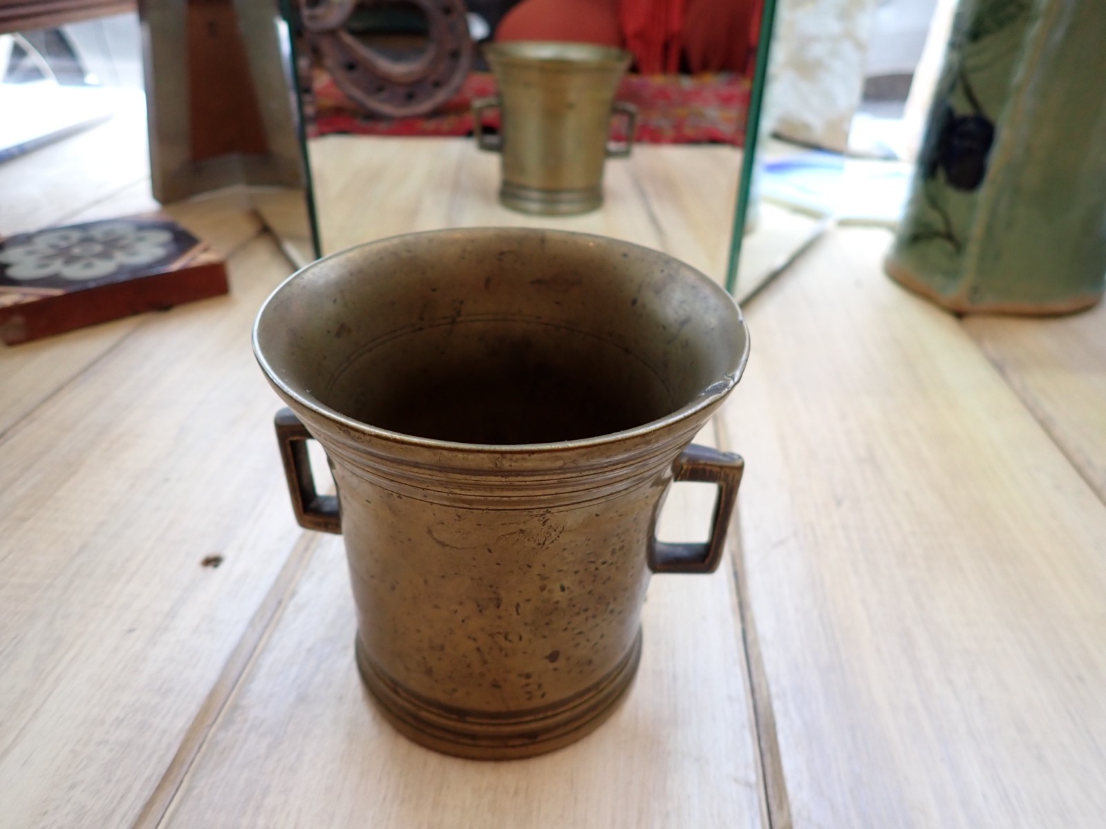 Antique Bronze Apothecary Mortar with Handles 18th C or Earlier Great Patina!