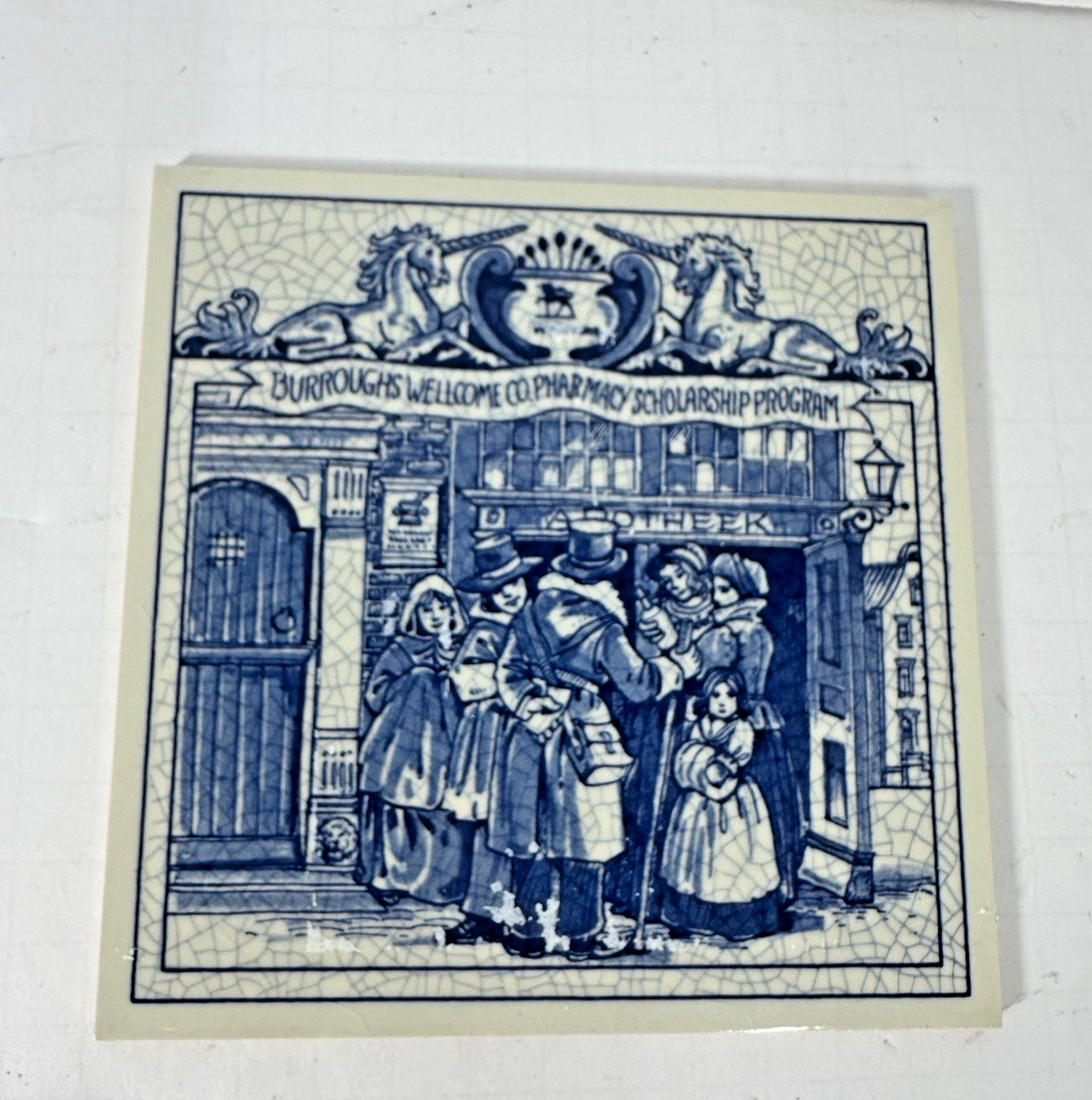 Vintage Blue Delft Tile Uroscopy Pharmacy Scholarship Program Apothecary 9 READ