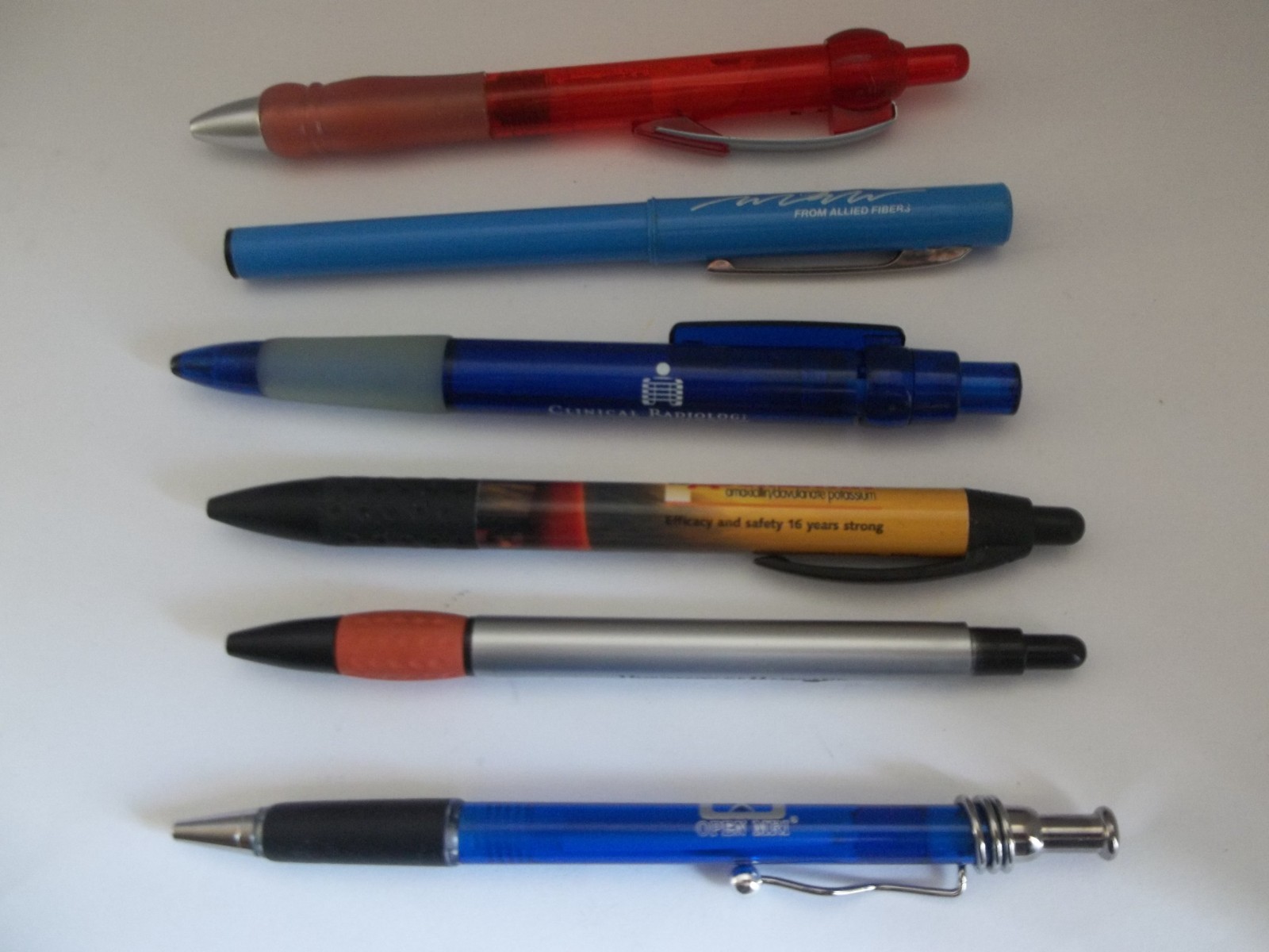 Lot of 6 Promotional Pens – Mixed Brands, Metal/Plastic – Assorted Colors
