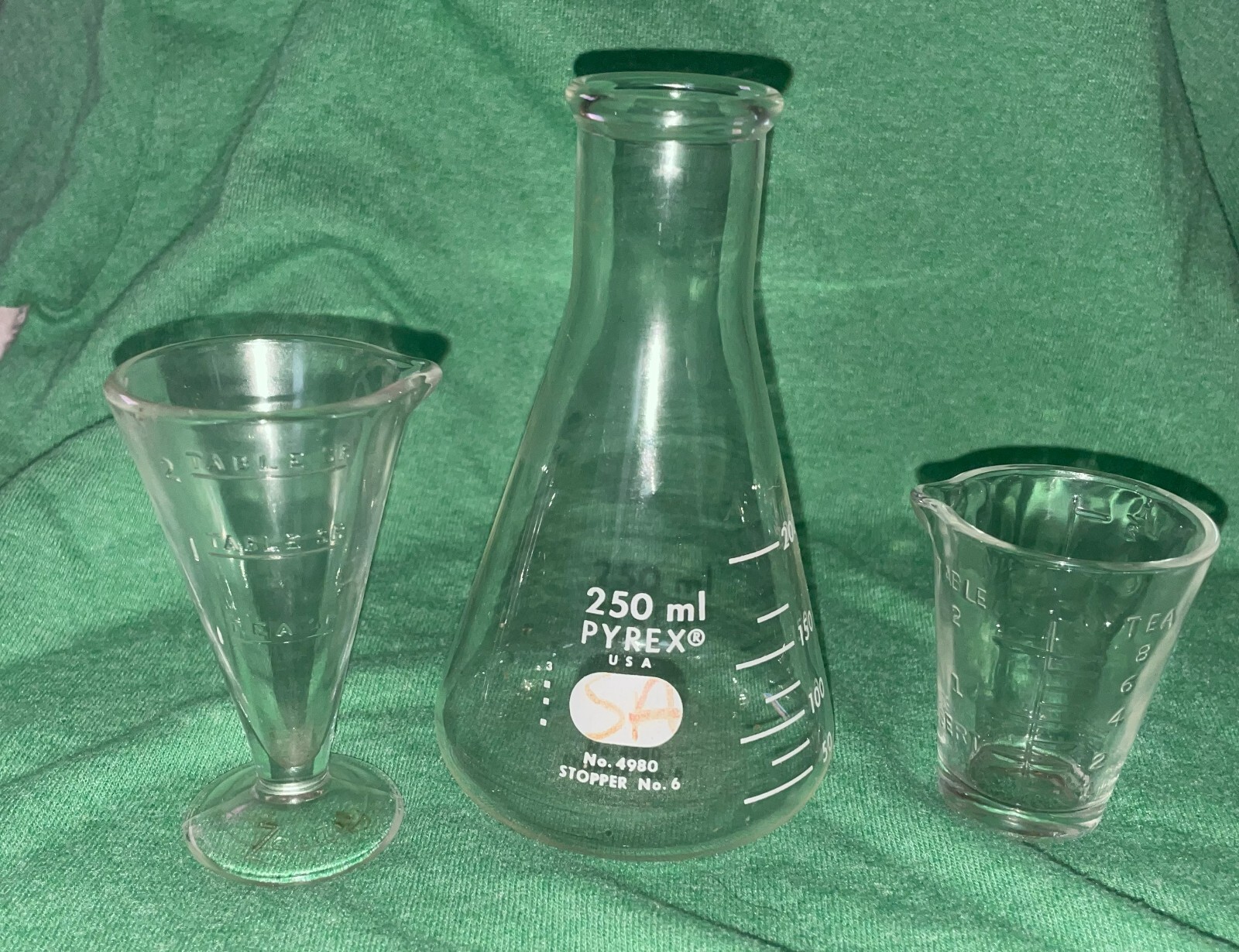 3 Vintage Beakers Zonite Glass 2 Tbsp Apothecary Measuring Beaker w/Spout Plus