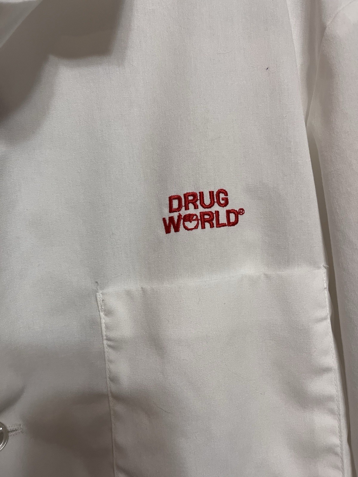 Vtg Drug World Pharmacy Lab Coat Sz 44 Metcal Ottenheimer USA 1970s Halloween