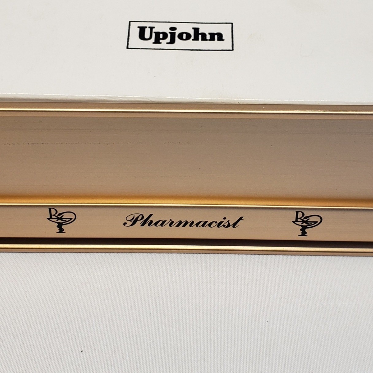 Upjohn Desk Name Plate Holder Gold Pharmacist Medical Vintage