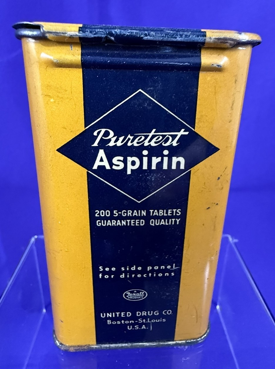 Puretest Aspirin United Drug Co. Rexall Product Sliding Top V