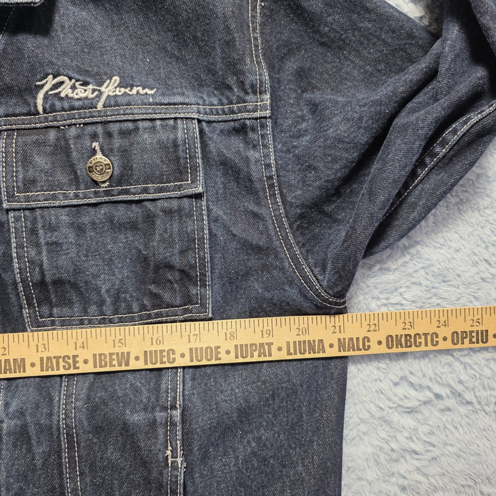 Vintage 90s Y2k Phat Farm New York Men’s Large Denim Trucker Jacket Embroidered
