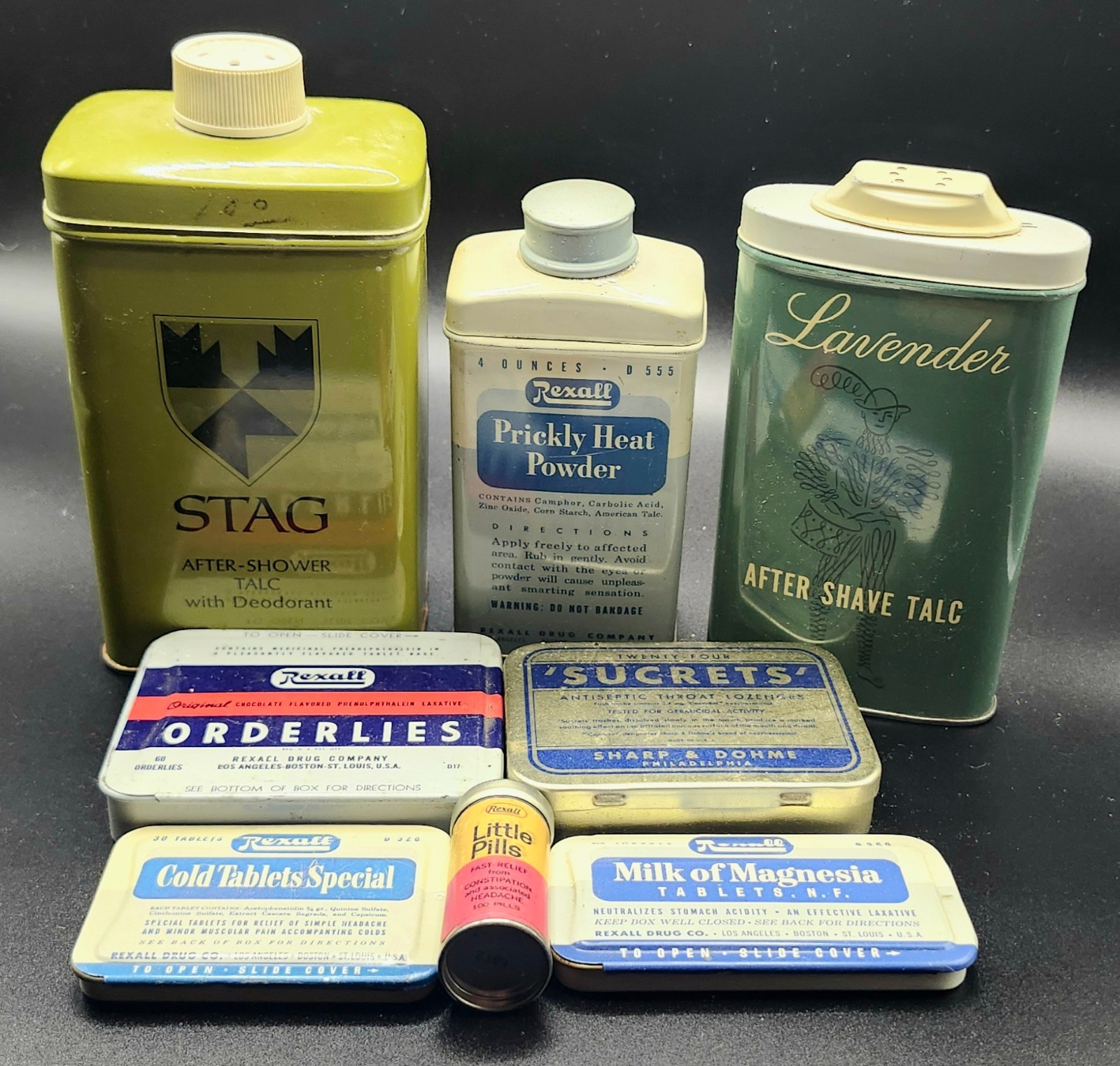 *LOOK* Antique Powder & Medicine Tins – Great Bathroom Decor or WW2 Re-Enactors