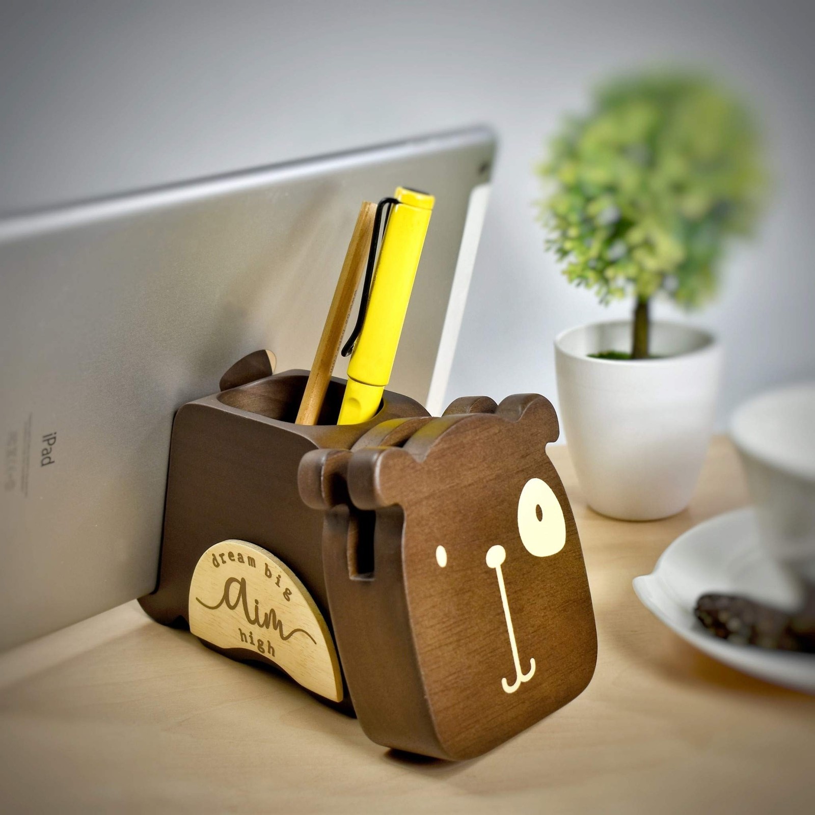 I’m Wood Multipurpose Eyeglass Phone Pen & Pencil Holder Stand Stationery Des…