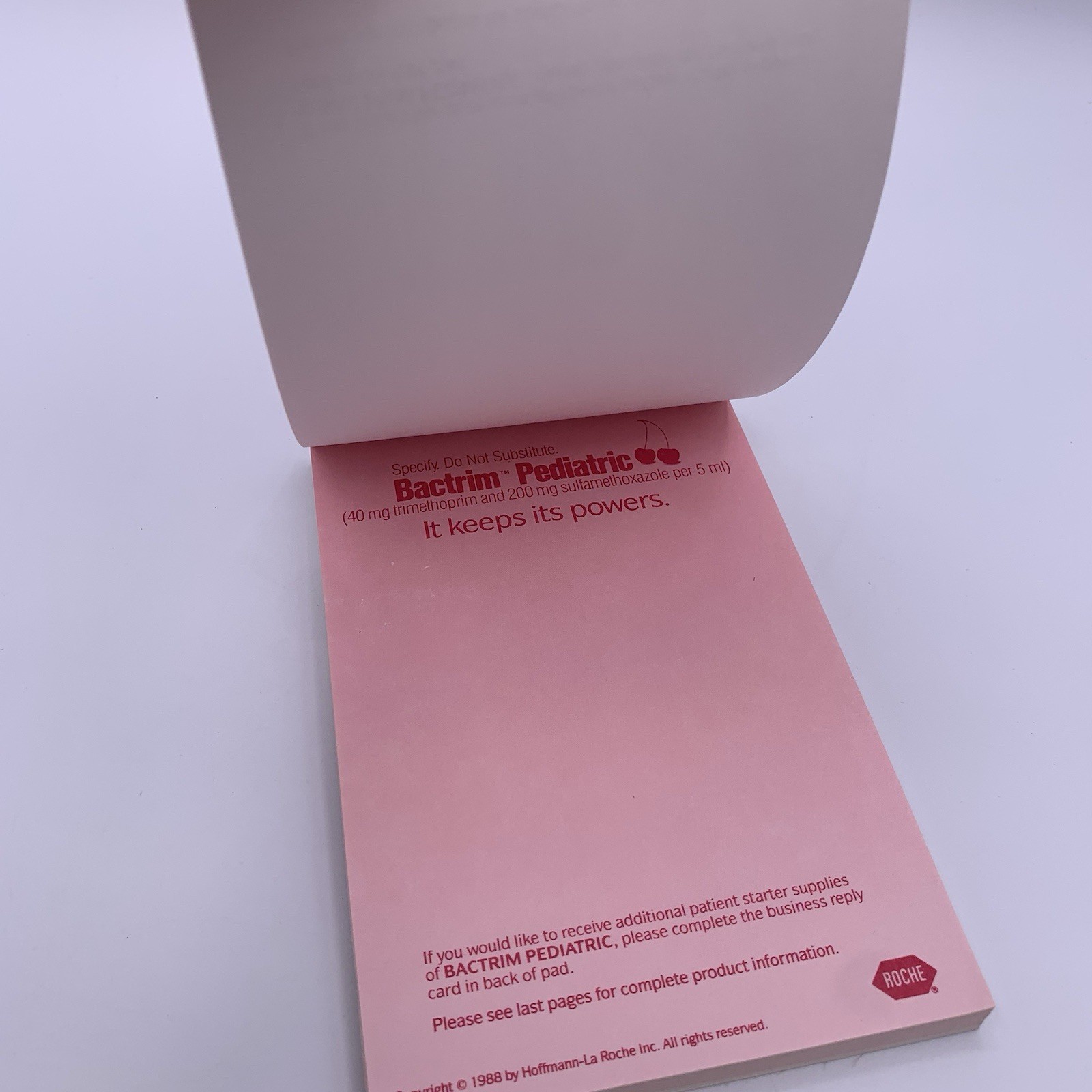 Bactrim Pediatric Roche Note Pads Pharmaceutical Drug Rep Promo Vtg 1988 Cherry