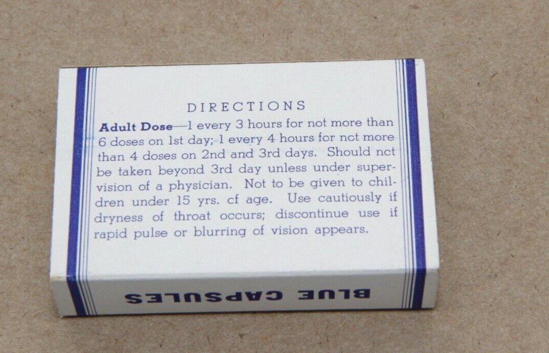 Vintage Blue Cold Capsule Empty Box Grund Drug Company Fremont Ohio Free Ship