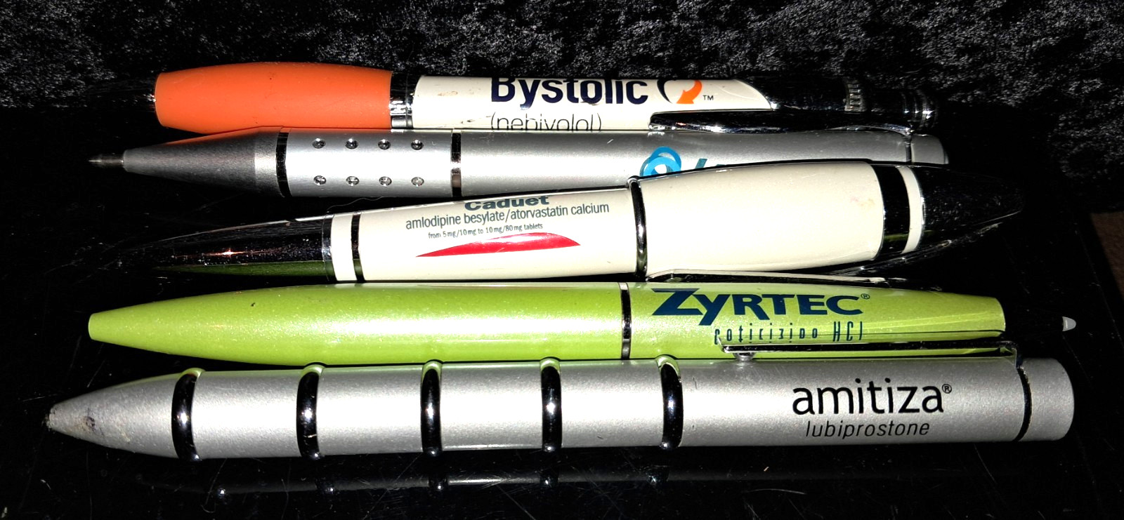 Lot of 5 Metal Pharmaceutical Ink Pens All Different and Both Vintage and Modern