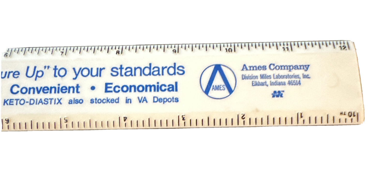 Ames Company Miles Laboratories Elkhart, Indiana Promotional Ruler 12″