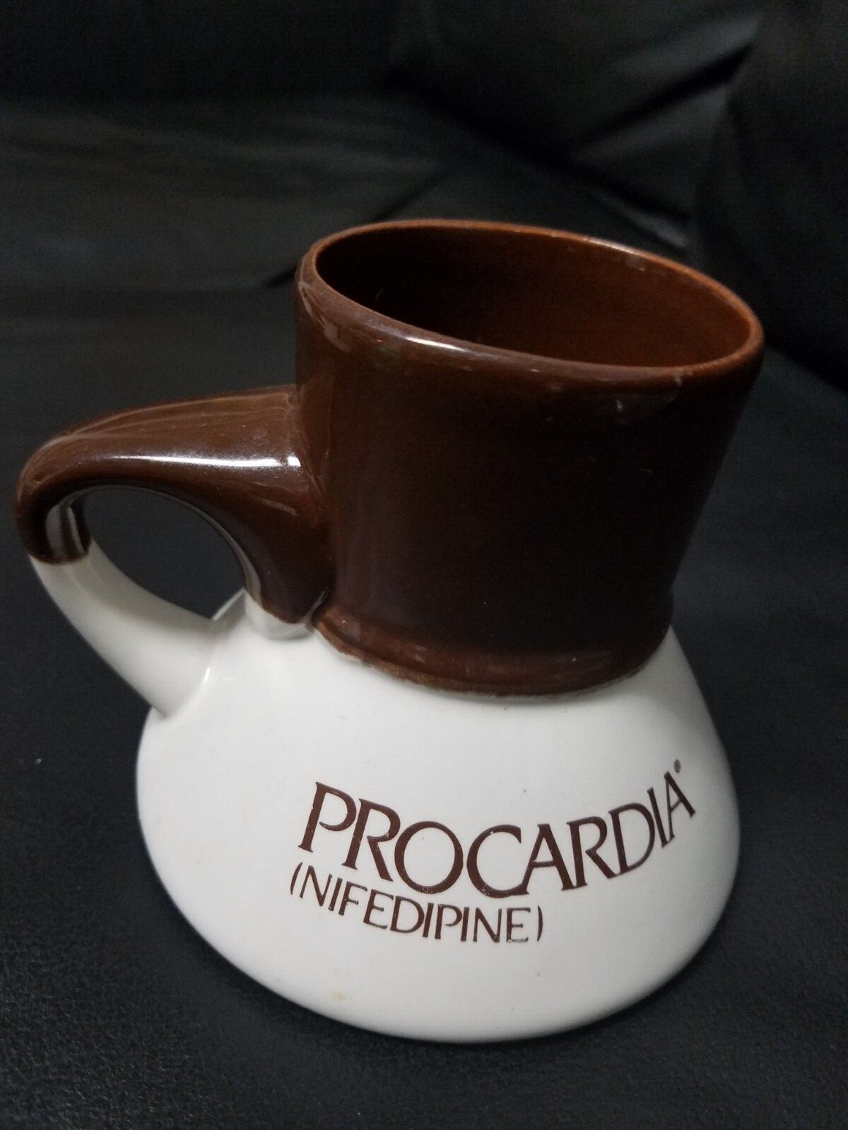 1970’s Pharmaceutical Procardia (Nifedipine) Brown and Beige Two Tone Mug