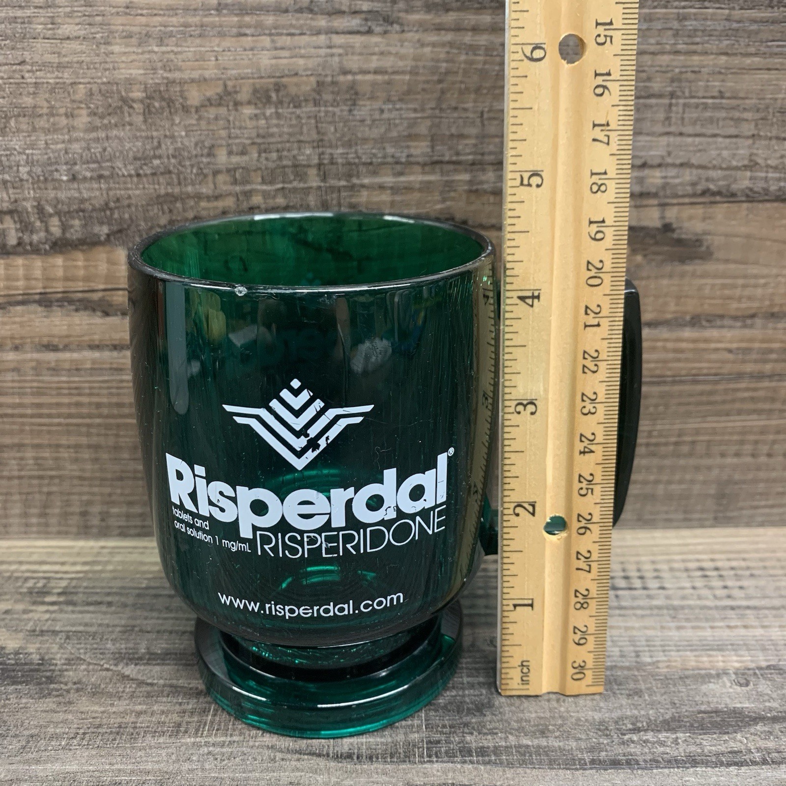 Risperdal Risperidone Drug Rep Hard Plastic Mug Green Coffee Cup VINTAGE
