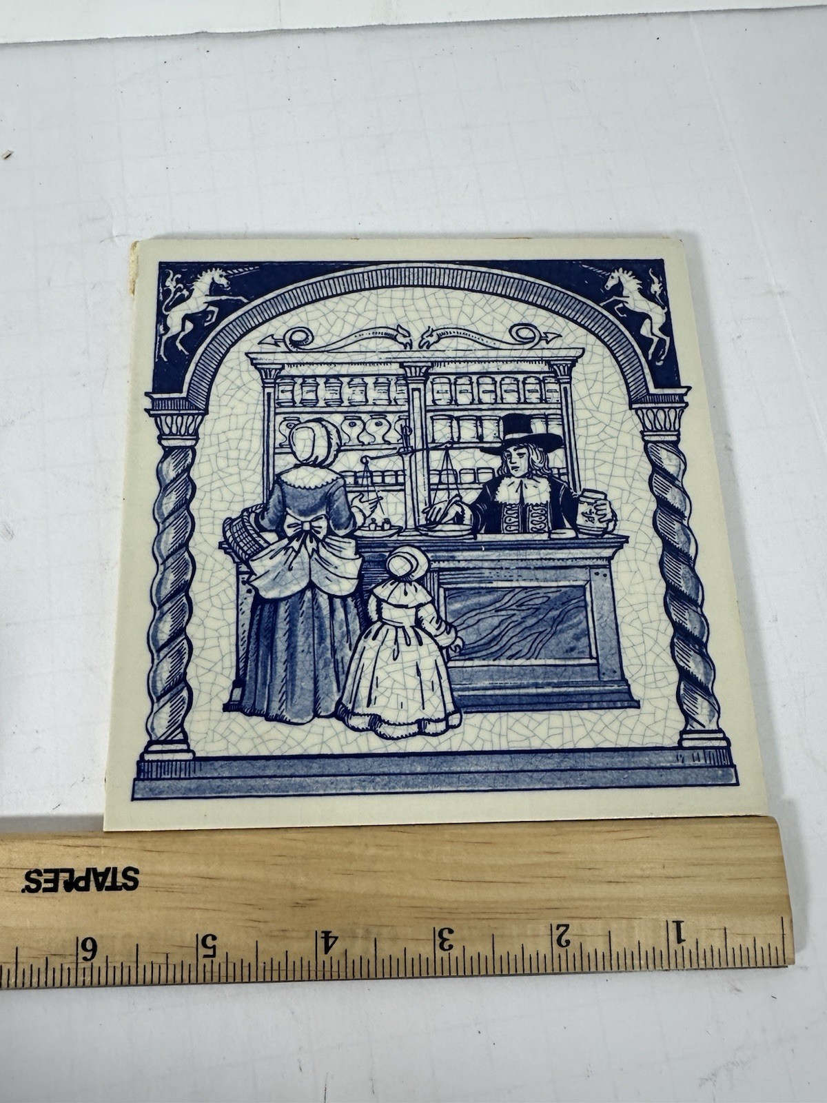 Vintage Blue Delft Tile Uroscopy Pharmacy Scholarship Program Apothecary 4 READ