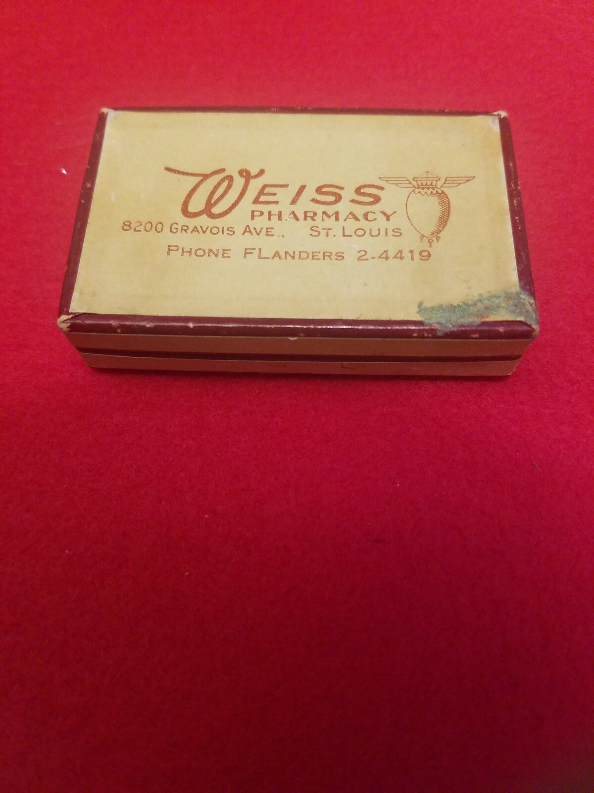 Vintage Cardboard Medicine Box from Weiss Pharmacy, St.Louis