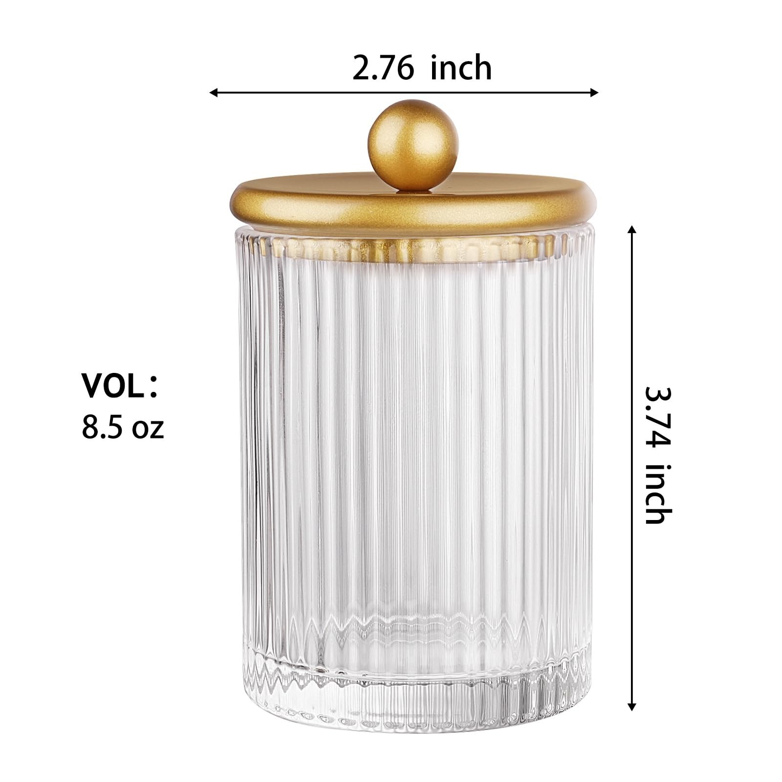 SheeChung 2-Pack Gold Ribbed Glass Qtip Holder – Apothecary Jars Bathroom Org…