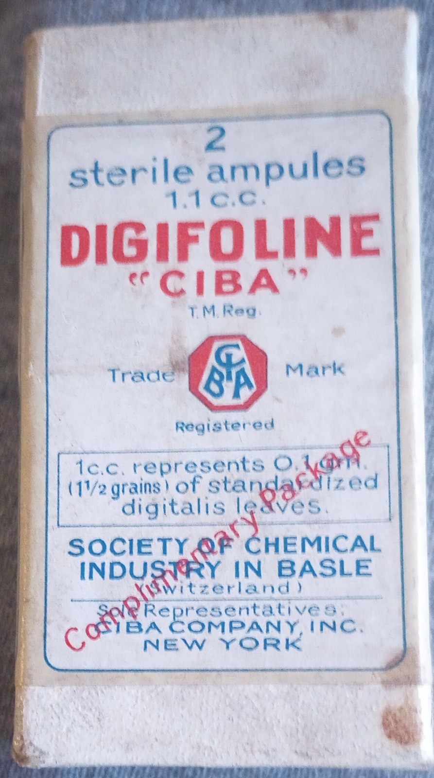 1940’s-50’s Digifoline “Ciba” NOS Medicine Box Full Sealed Mfg. Switzerland