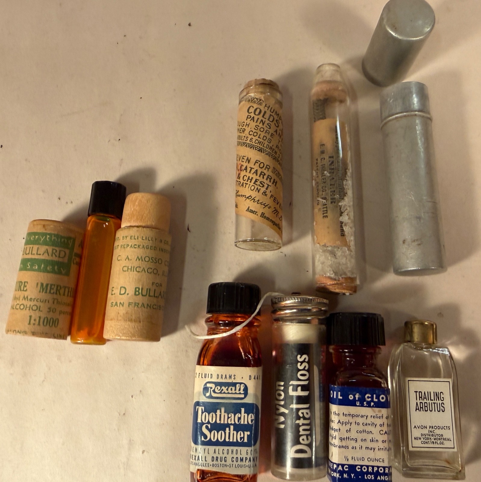 Vintage Medicine Container Lot #3, E.M.C. Inhaler Co. Seattle, Tooth Items
