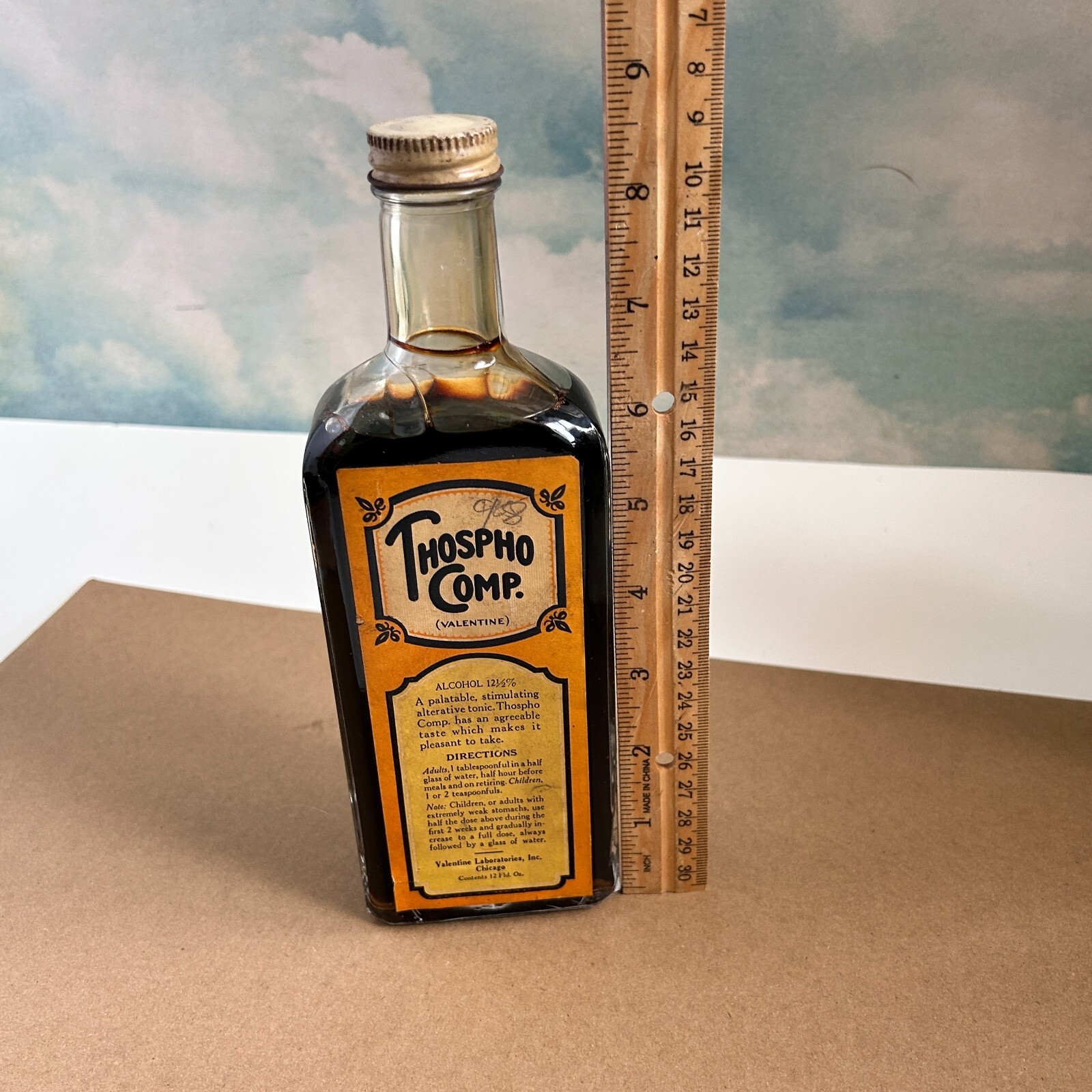 Vintage Thospho Comp. Valentine Laboratories 12. oz Full Bottle 1940’s