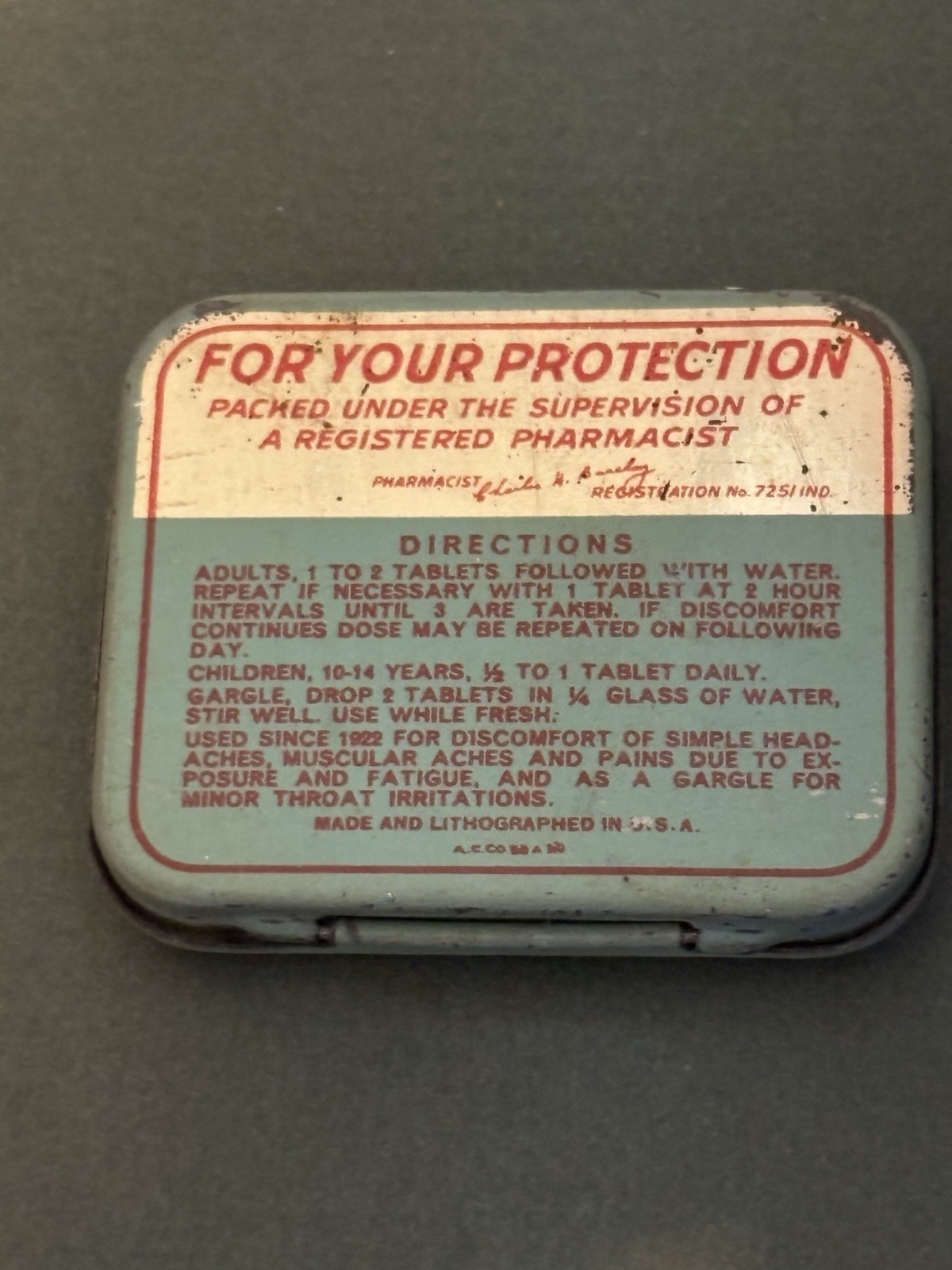 Aspirin Tin Laymon’s 16’s Pure Aspirin Tablet Tin Empty 10 cents Vtg