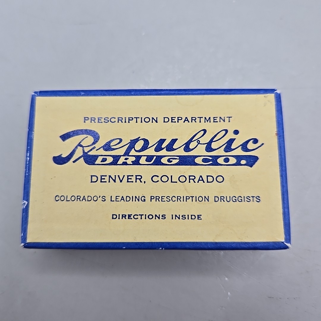Vintage Republic Drug Co. Denver, CO Prescription Department Cardboard Pill Box