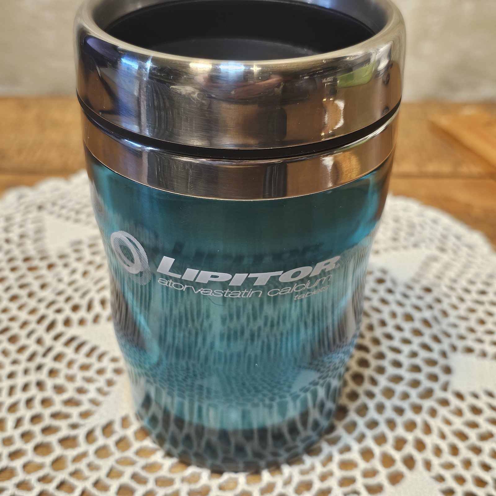 LIPITOR Teal Pharmaceutical Travel Mug Drug Rep Advertising Cholesterol