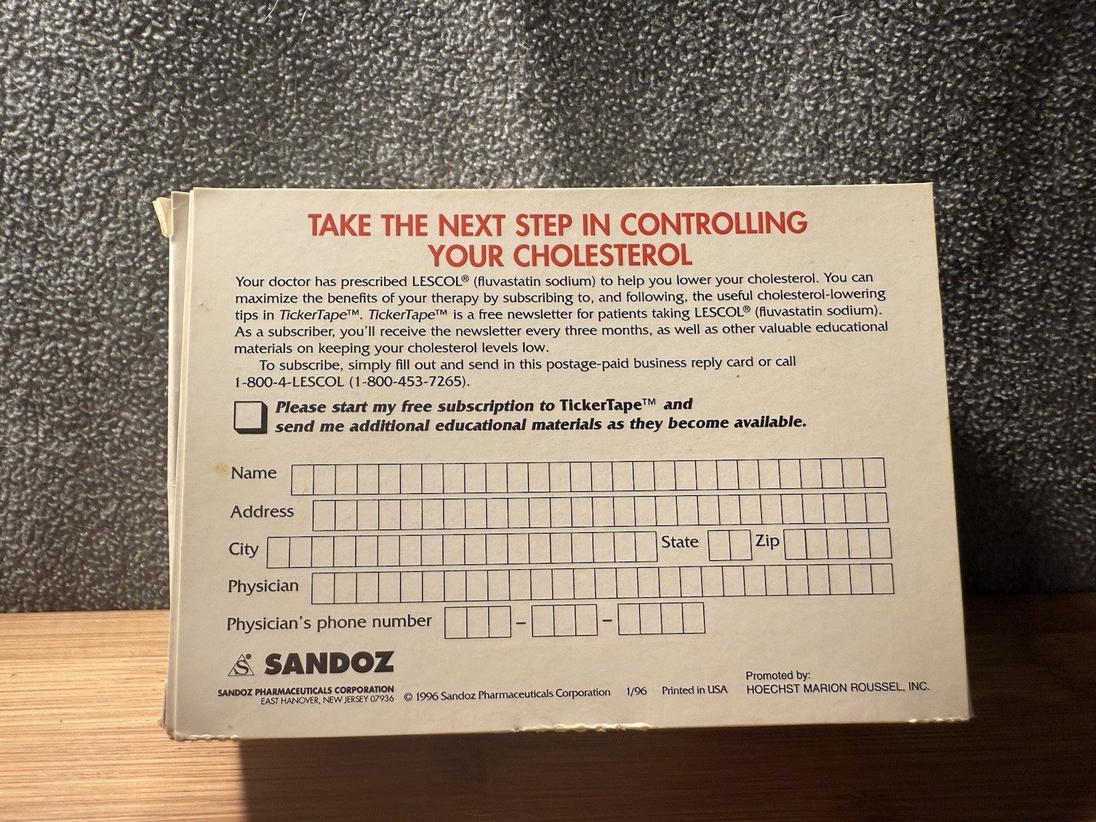 Original LESCOL 20 mg prescription EMPTY BOX ONLY by Sandoz – Pharma /Ephemera