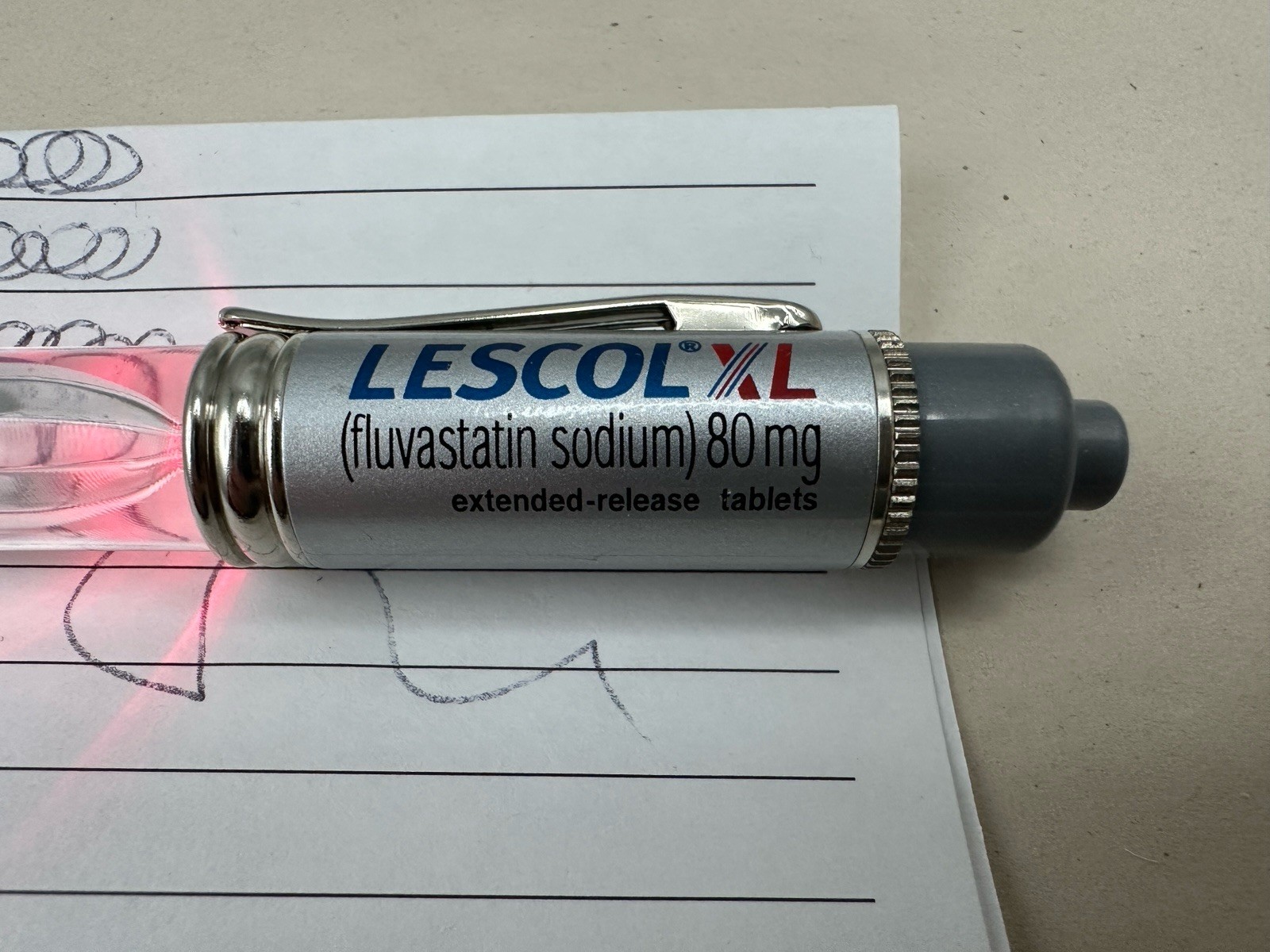Rare Lescol XL Red Light-Up PEN Drug Rep Pharmaceutical Promotional Advertising