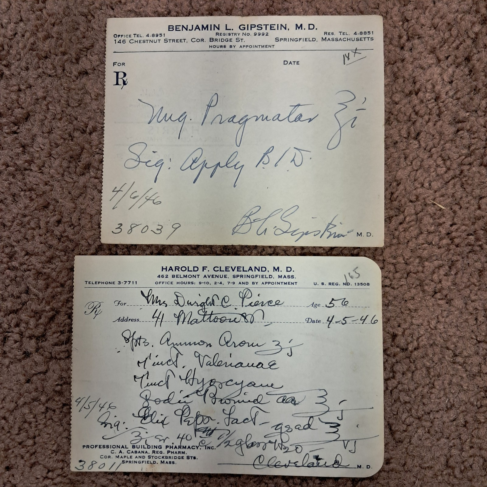 Qty 18 Pharmacy Scripts From 1946 Springfield Mass