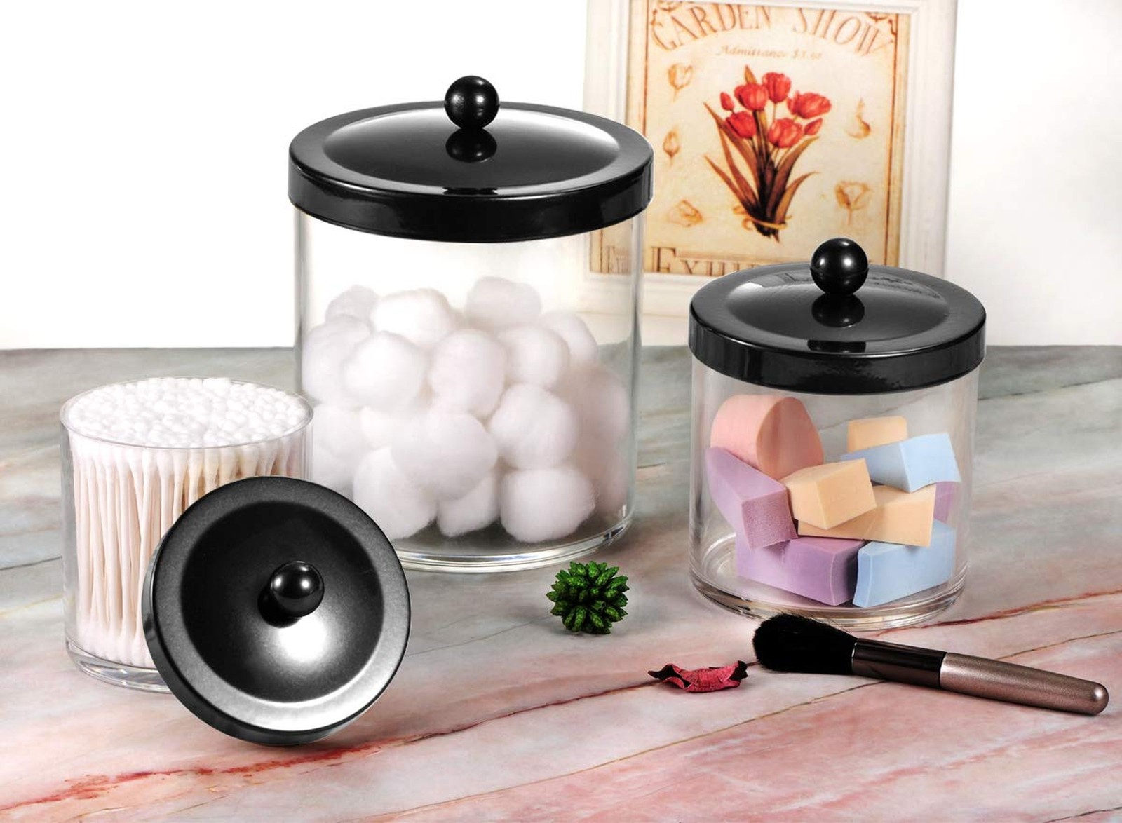 SheeChung 3-Pack Plastic Apothecary Jars with Black Metal Lids – Large 50oz, …