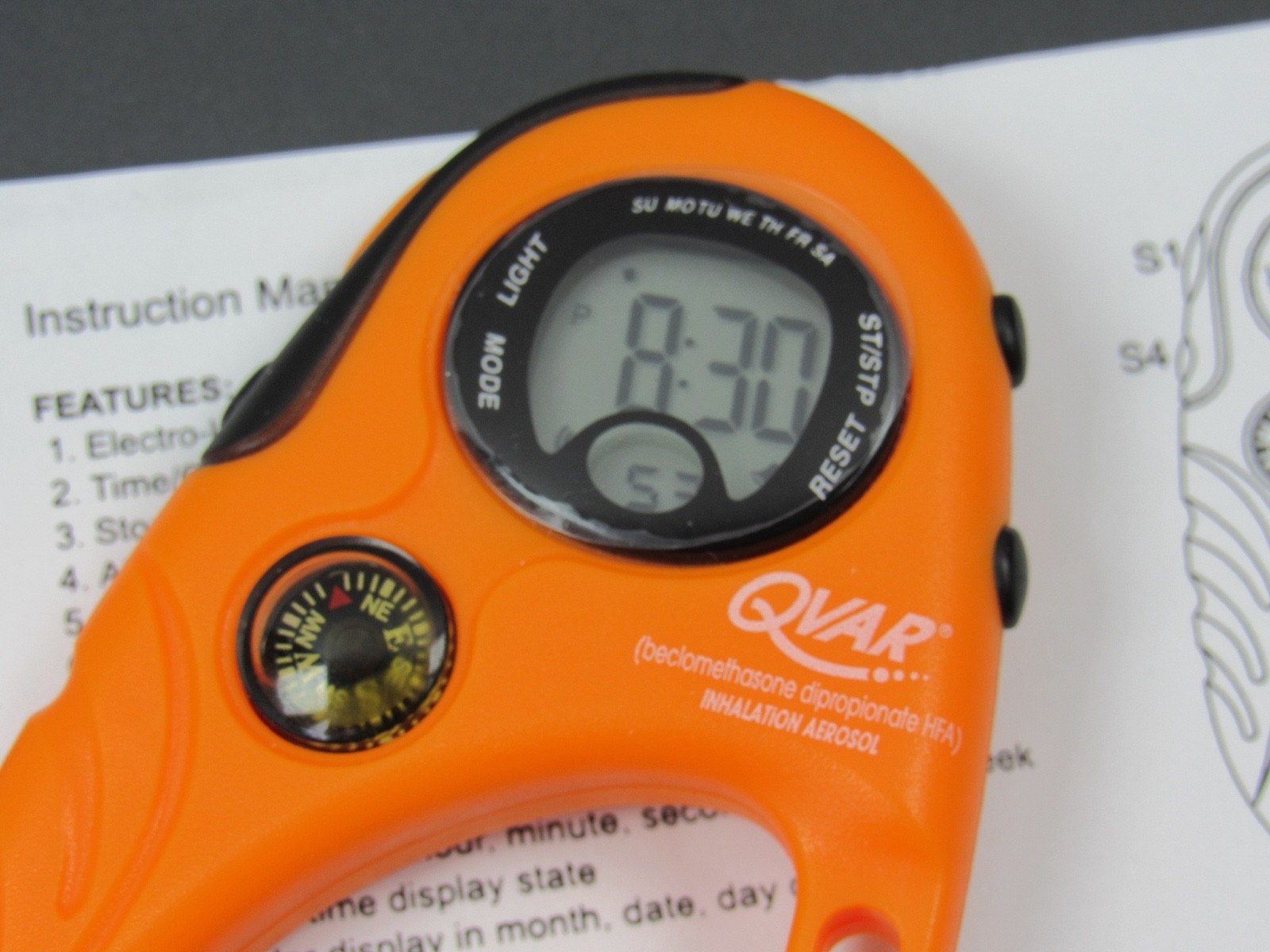 Qvar Carabiner Digital Watch Compass Stopwatch Drug Rep Pharmaceutical Promo