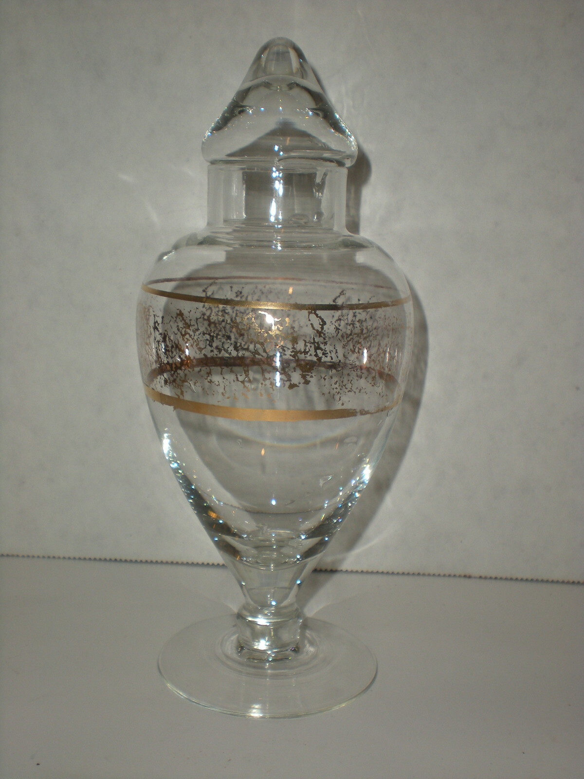 Antique Apothecary Jar Gold pattern vtg glass candy container RARE